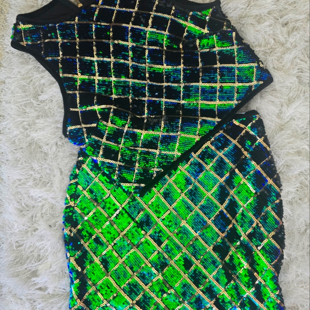 Sequin Mini Skirt Set